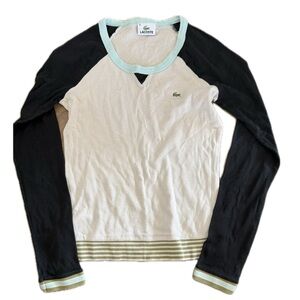 Lacoste White Body Black Raglan Top with Mint Trim